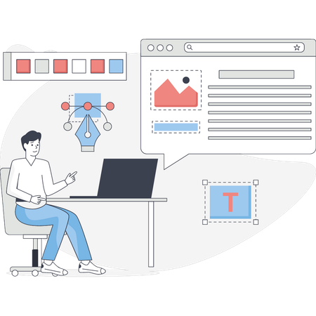 O homem está fazendo desenvolvimento de site  Illustration
