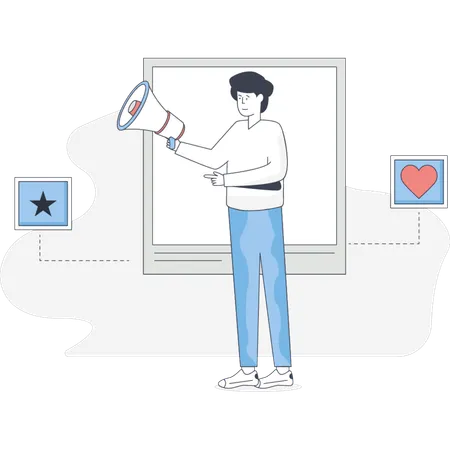 O homem está fazendo marketing online  Ilustração