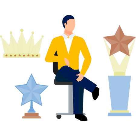 O homem está olhando para o troféu estrela  Ilustração