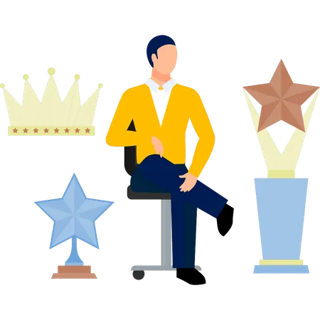 O homem está olhando para o troféu estrela  Ilustração