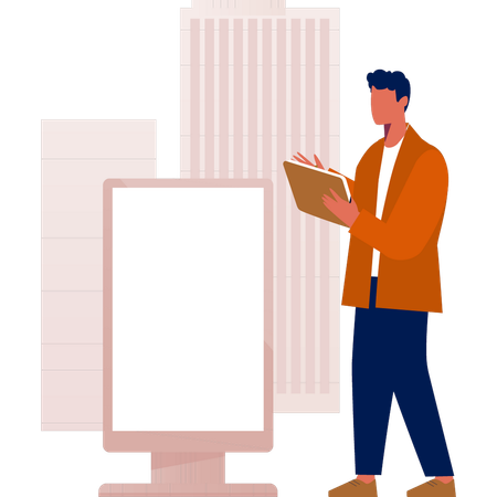 O homem está olhando para um quadro em branco  Ilustração