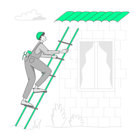O homem está reparando o telhado de uma casa  Ilustração