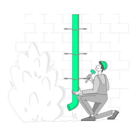 O homem está reparando um tubo de drenagem  Ilustração