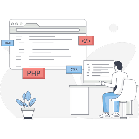O homem está verificando a codificação da web  Illustration