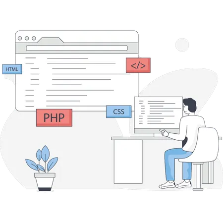 O homem está verificando a codificação da web  Illustration