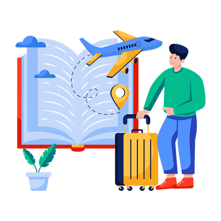 O homem segue o guia de viagem  Ilustração