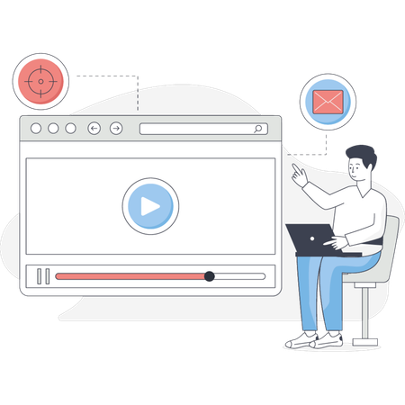 O jovem mostrando marketing de vídeo  Ilustração