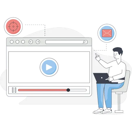 O jovem mostrando marketing de vídeo  Ilustração