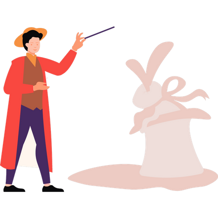 O mágico está fazendo o truque do chapéu do coelho  Ilustração
