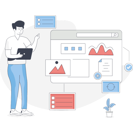 O menino apontando a interface do usuário  Ilustração