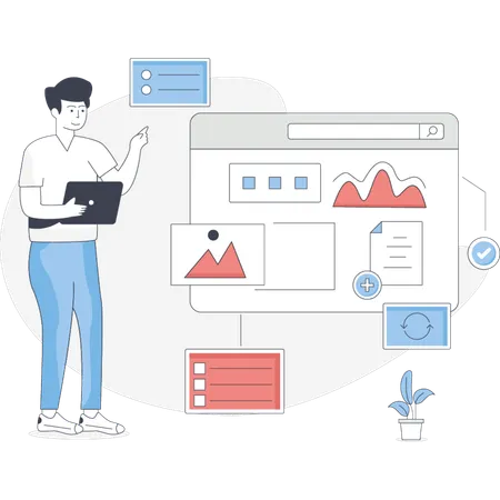O menino apontando a interface do usuário  Ilustração