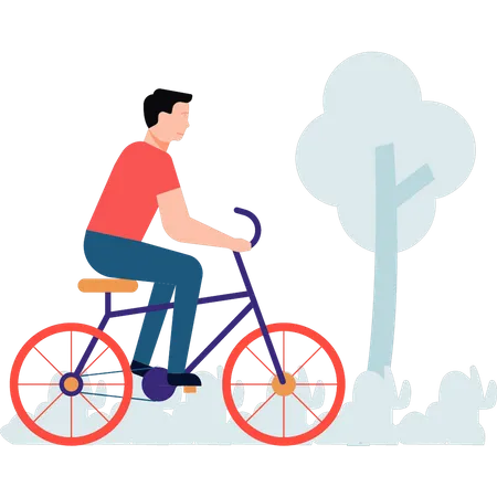 O menino está andando de bicicleta  Ilustração