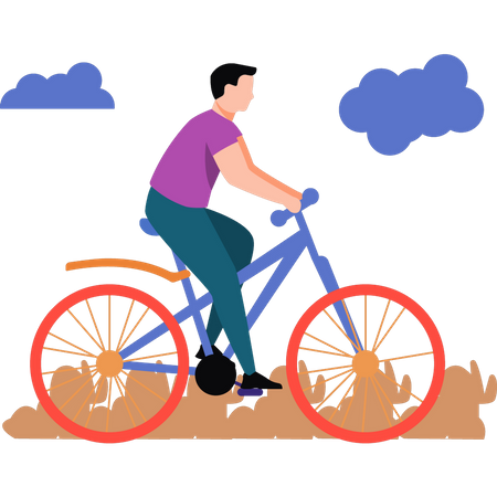 O menino está andando de bicicleta  Ilustração