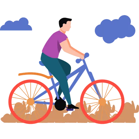 O menino está andando de bicicleta  Ilustração