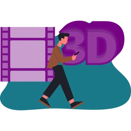 O menino está caminhando perto de bobinas 3D  Ilustração