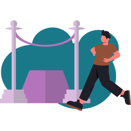O menino está caminhando perto do palco do teatro  Ilustração