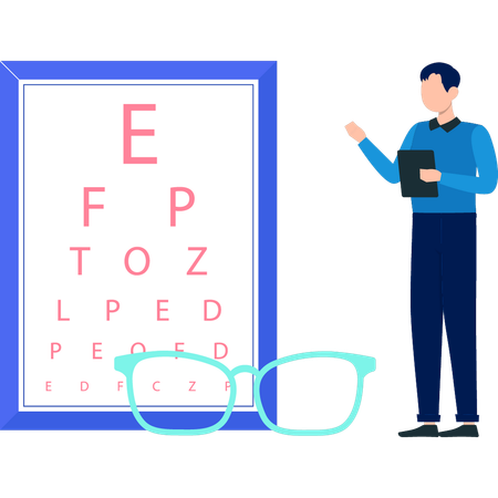 O menino está apontando para o gráfico de Snellen  Ilustração