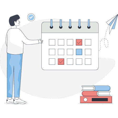 O menino está apontando para a semana de provas  Ilustração