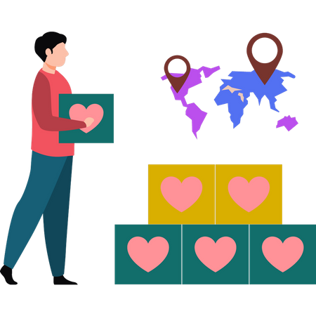 O menino está coletando caixas de caridade para enviar ao redor do mundo  Ilustração