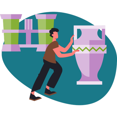 O menino está colocando vaso  Ilustração