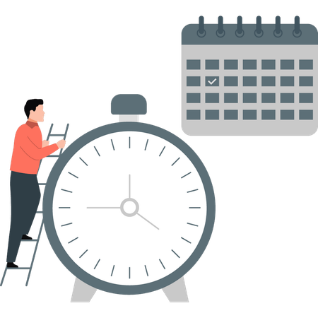 O menino está definindo um calendário de lembrete de tempo  Ilustração