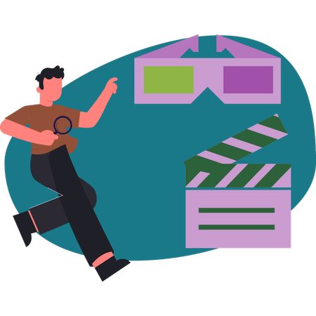 O menino está encontrando óculos 3D para cinema  Ilustração
