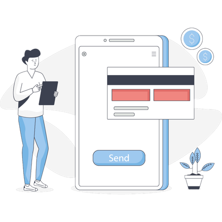 O menino está fazendo o pagamento online  Ilustração