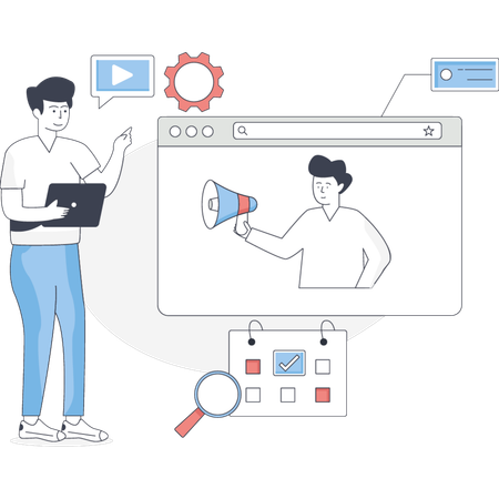 O menino está fazendo marketing de SEO  Ilustração