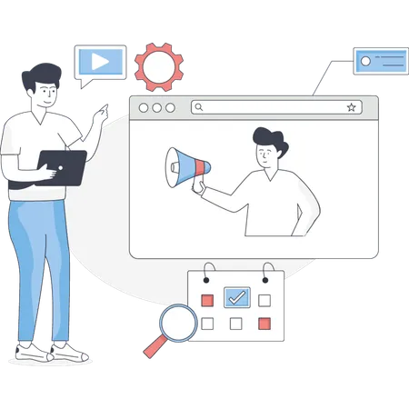 O menino está fazendo marketing de SEO  Ilustração