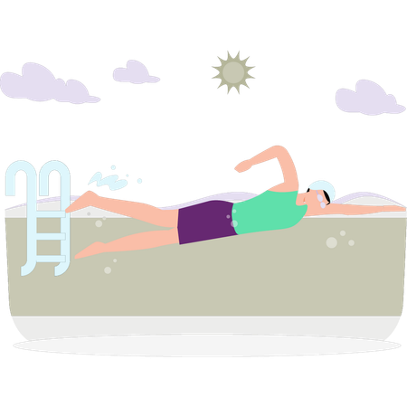 O menino está nadando na piscina  Ilustração