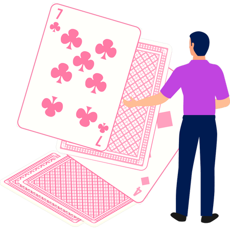 O menino está olhando para a carta de pôquer  Illustration