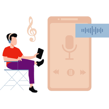 O menino está ouvindo música de áudio  Illustration