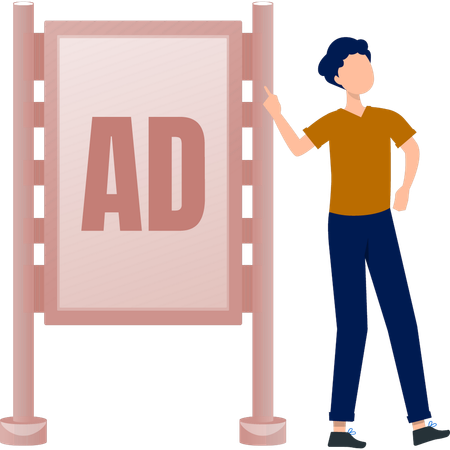 O menino está parado perto do quadro de anúncios  Ilustração
