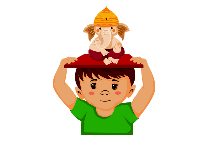 O menino está segurando Lord Ganesh na cabeça  Ilustração