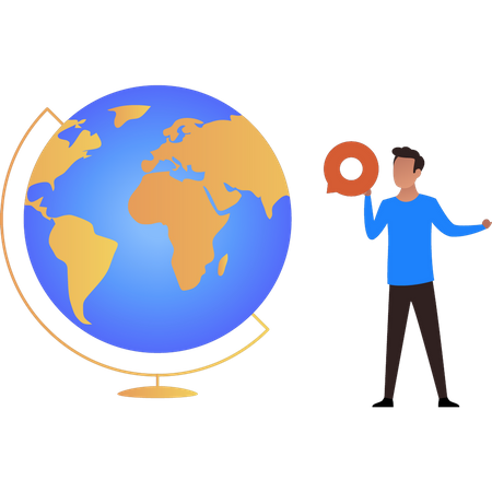 O menino está segurando um alfinete de globo  Ilustração
