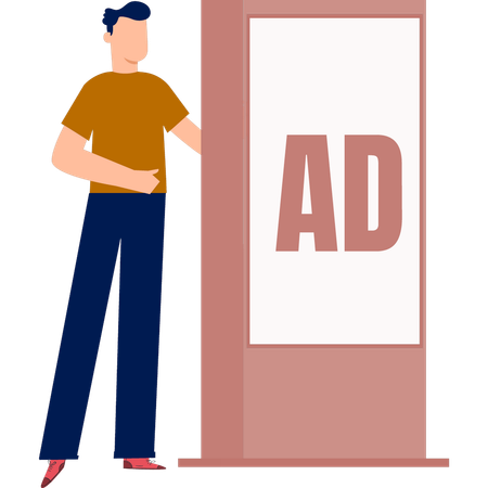 O menino está segurando um cartaz de propaganda  Ilustração