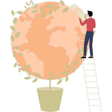 O menino está tornando o mundo mais verde  Illustration