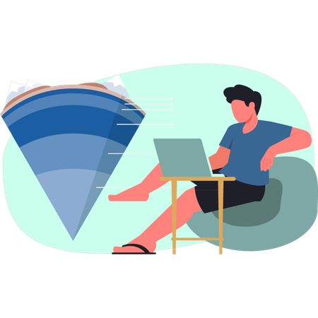 O menino está trabalhando no laptop  Ilustração