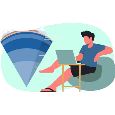 O menino está trabalhando no laptop  Ilustração