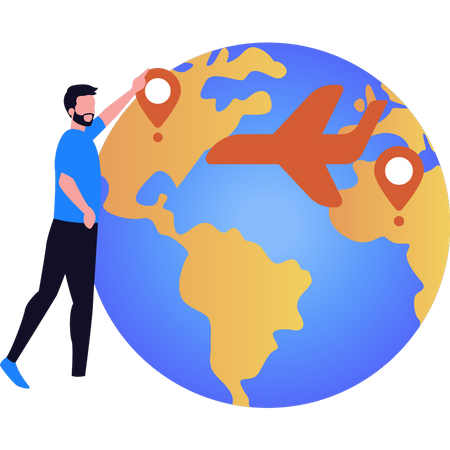 O menino está viajando ao redor do mundo  Ilustração