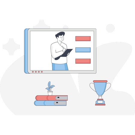 O menino fazendo aprendizado online  Ilustração