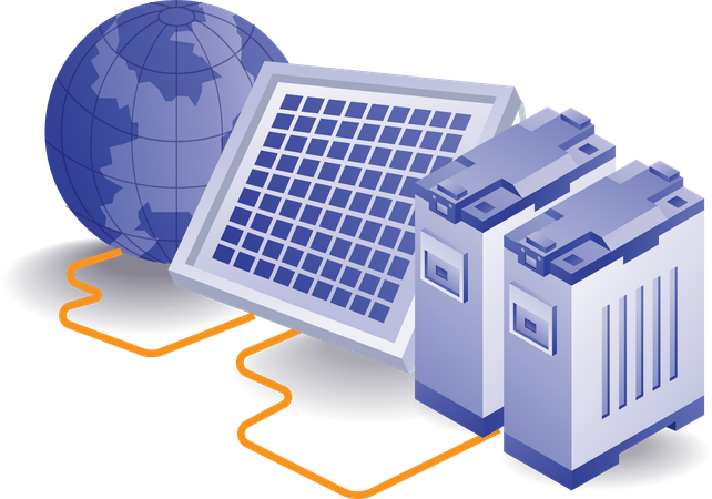 O mundo das baterias de energia de painéis solares eco green  Ilustração