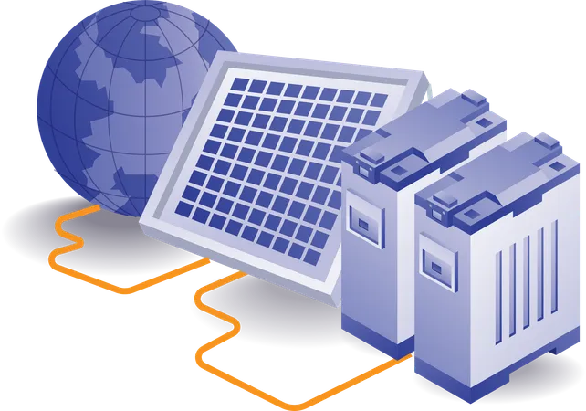 O mundo das baterias de energia de painéis solares eco green  Ilustração