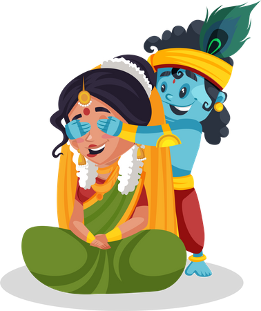 O pequeno Krishna jogando com Yashoda Maa  Ilustração