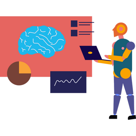 O robô está trabalhando na programação cerebral  Ilustração