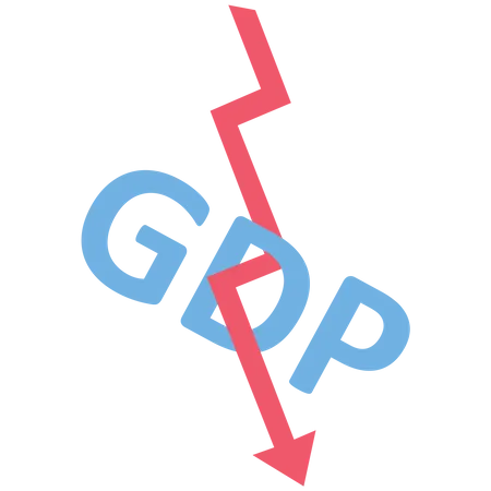 O símbolo do PIB e a seta vermelha estão caindo  Ilustração