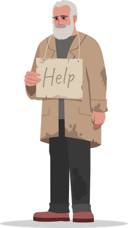 Obdachloser mit Hilfe-Schild  Illustration