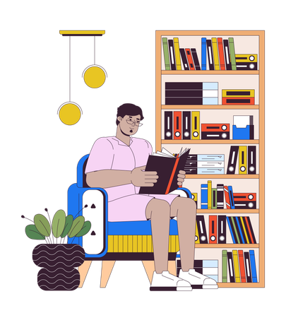 Obese arab man reading book at home  Illustration