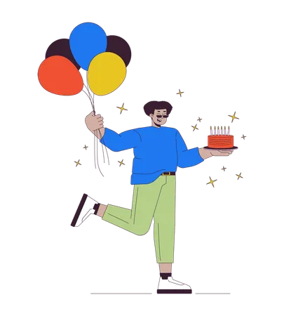 Obese Hispanic Man At Birthday Party 2 D Linear Cartoon Character Plump Latin American Male At Holiday Isolated Line Vector Person White Background Festive Event Color Flat Spot Illustration 일러스트레이션