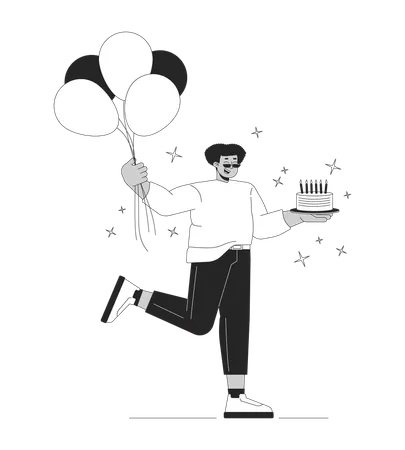 Obese Hispanic Man At Birthday Party Black And White 2 D Line Cartoon Character Plump Latin American Male At Holiday Isolated Vector Outline Person Festive Event Monochromatic Flat Spot Illustration 일러스트레이션